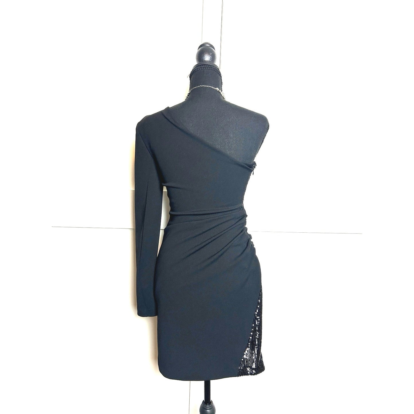 y2k it girl Express Black One Shoulder Dress XS Fitted Minimal Cocktail Party Dress