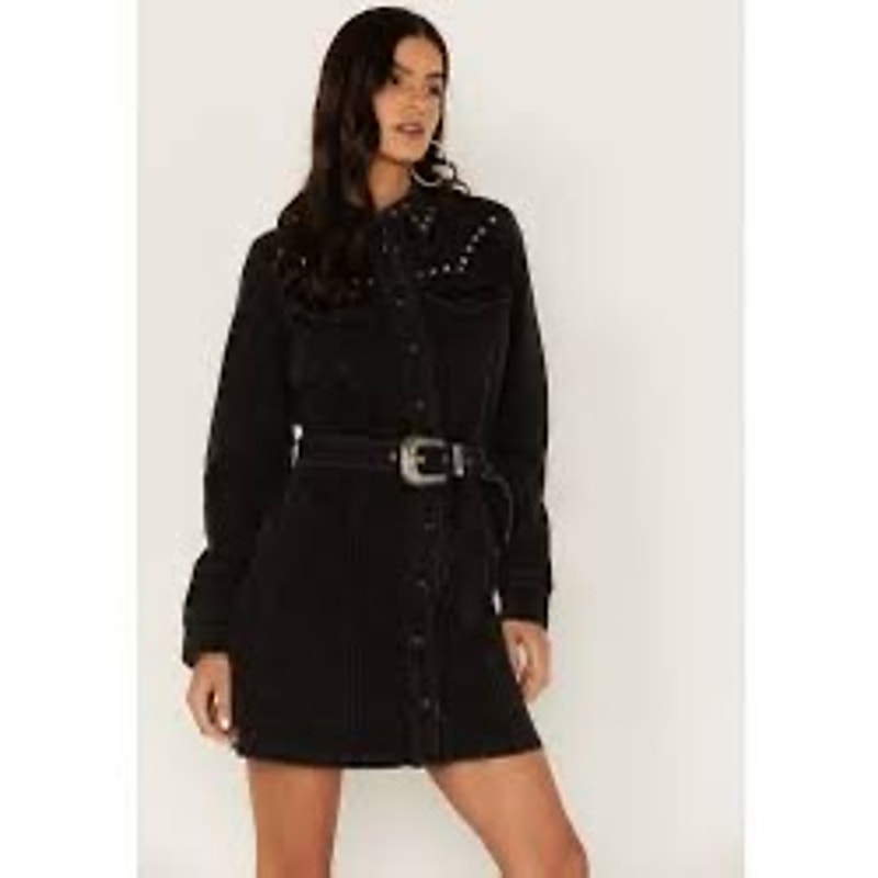 🖤 Robe en jean noir Idyllwind Western Rockstar avec ceinture cloutée