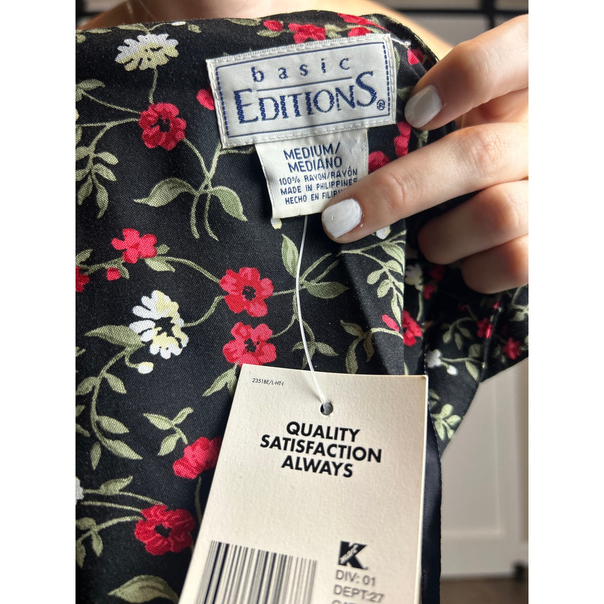 90s Witchy Dark Floral Tie Back Button-Up Dress — Basic Editions M