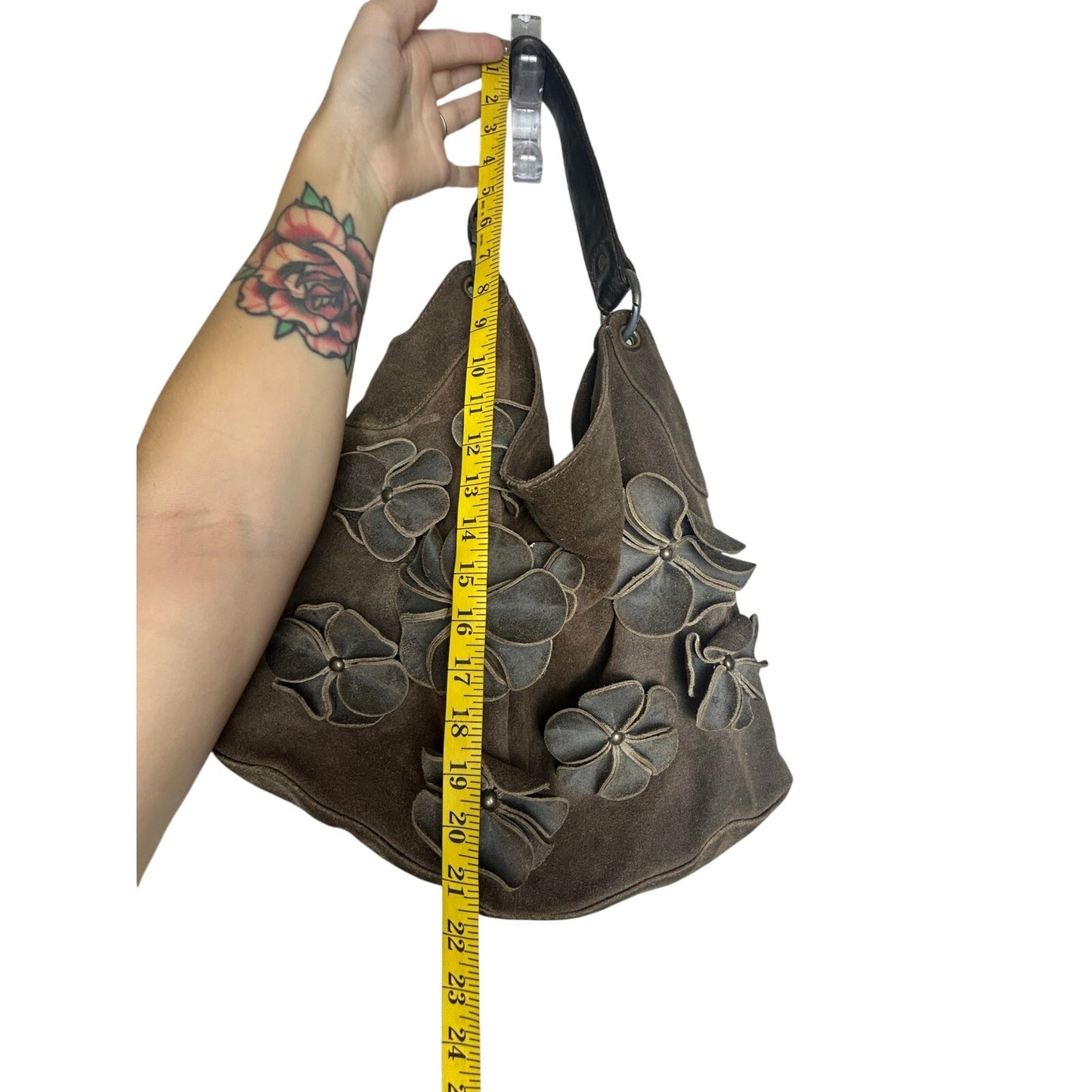 Lucky brand all suede hobo bag with flowers and rayon lining