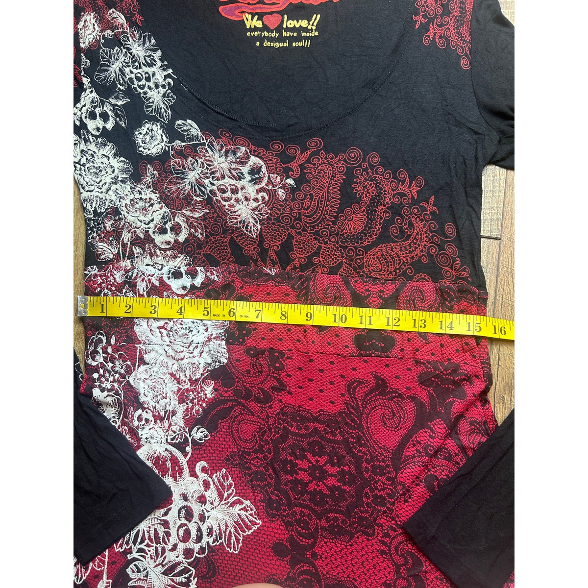 Desigual 36V2001 Red Black White Fit & Flare Dress XL Euro Grunge Y2K