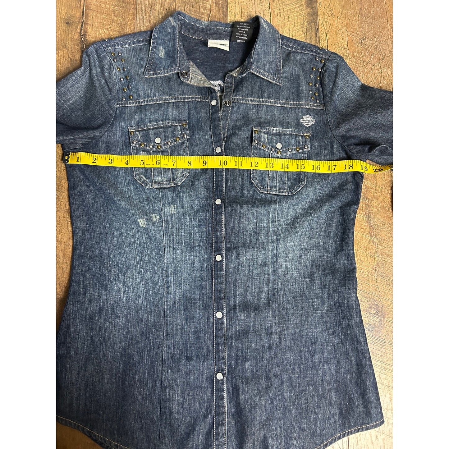 harley davidson denim top studded and embroidered size s