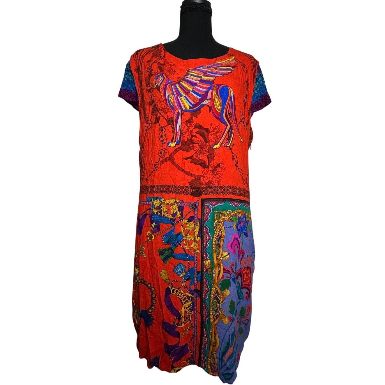 Robe Desigual Koda Taille 44 Imprimé Pégase Brodée Motifs Vifs Créateur Européen