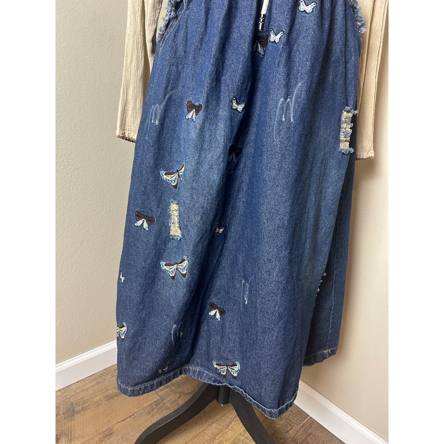 Schmetterlings-Patch Chambray Maxirock verstellbare Taille Fanas Venus Größe S/M