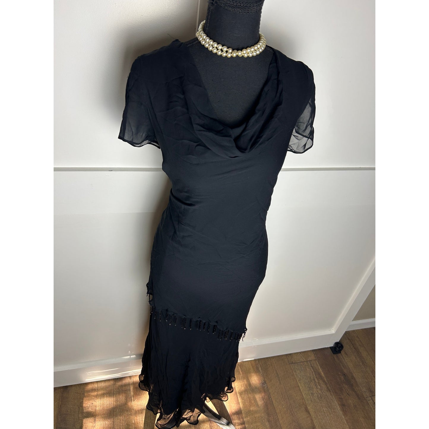 Robe longue en rayonne bleue perlée Eva taille 16