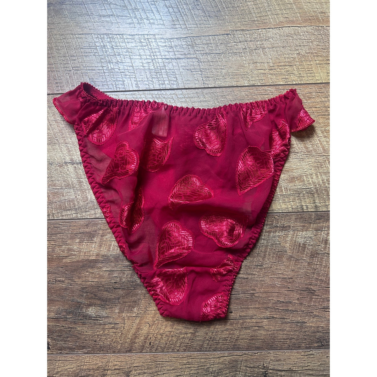 Vintage Sheer Heart High Leg Ruffle Panties Size S/5 Y2K Lingerie
