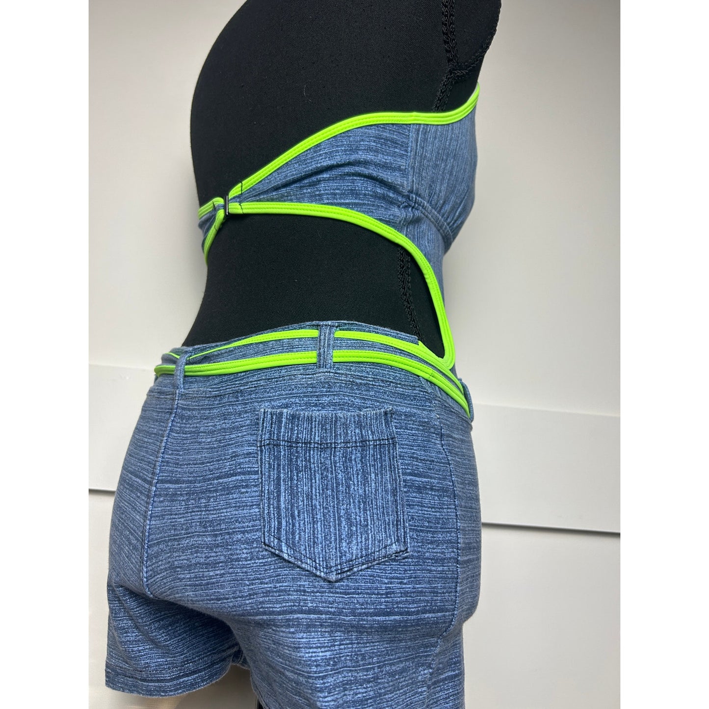 Y2K Saca Diamente Unitalla blue + green belted swimsuit