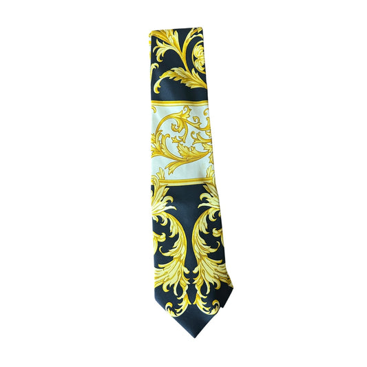 🖤💛 Vintage Couture Silk Baroque Tie – 1992/93 Era – Black Gold Print