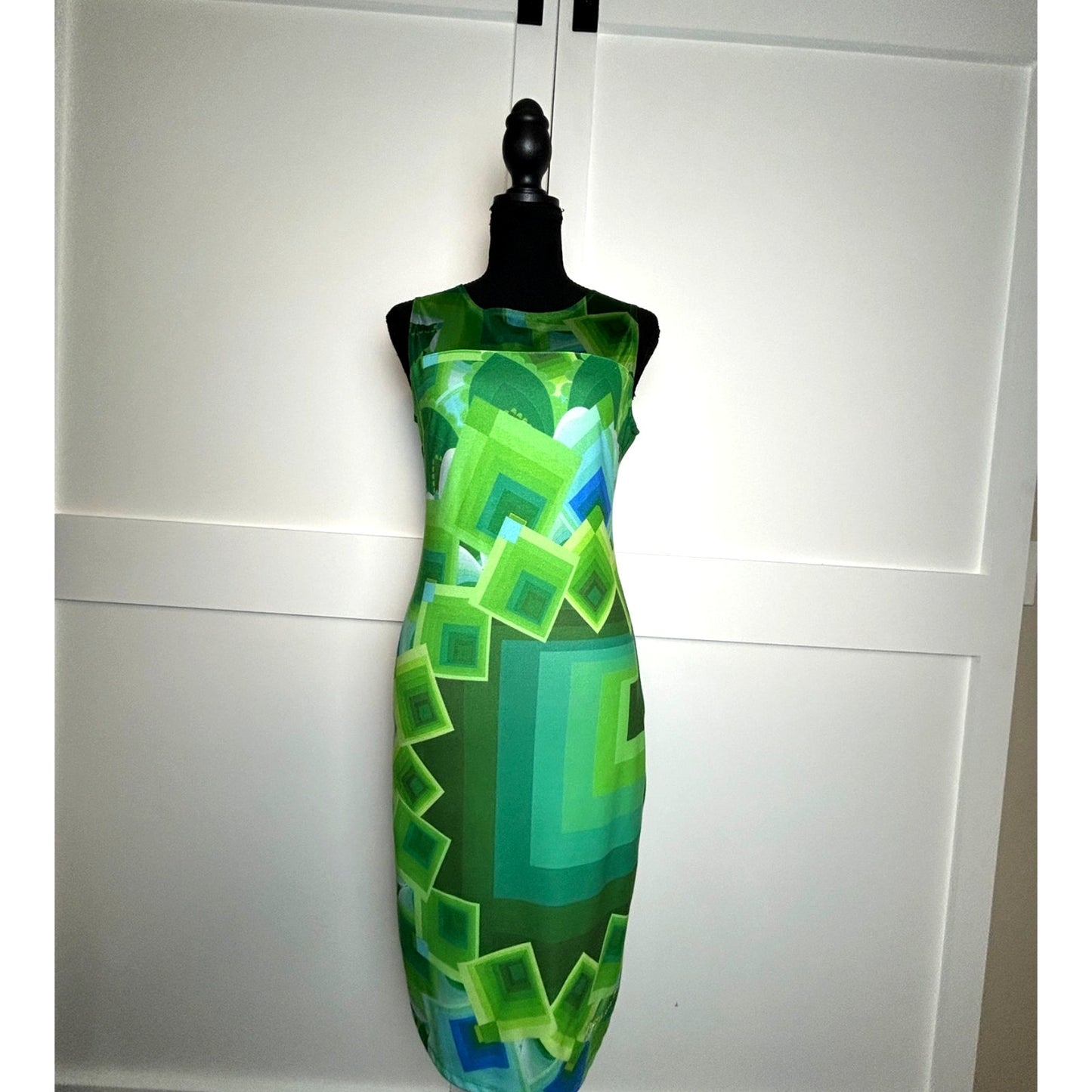 Desigual Green Patterned Knit Dress Size S Arty Euro Y2K Bodycon