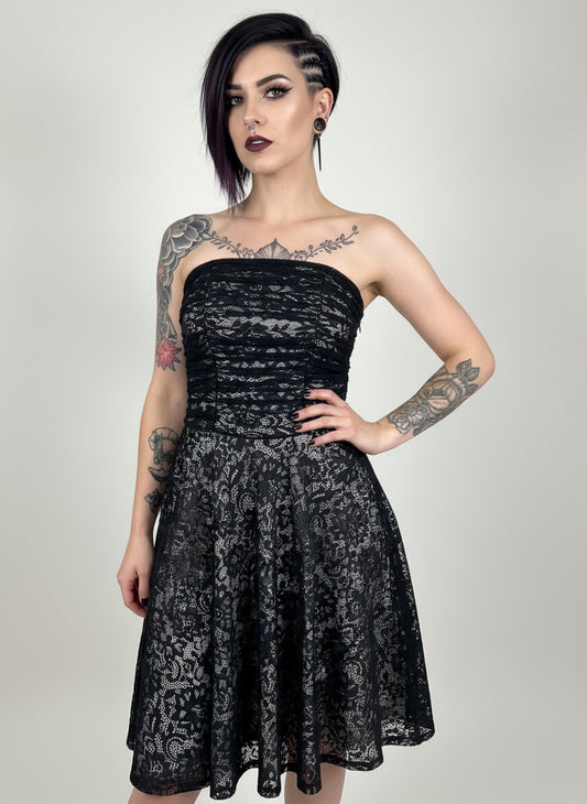 De Laru Size 3/4 Black Lace Fit and Flare Sleeveless Mini Dress