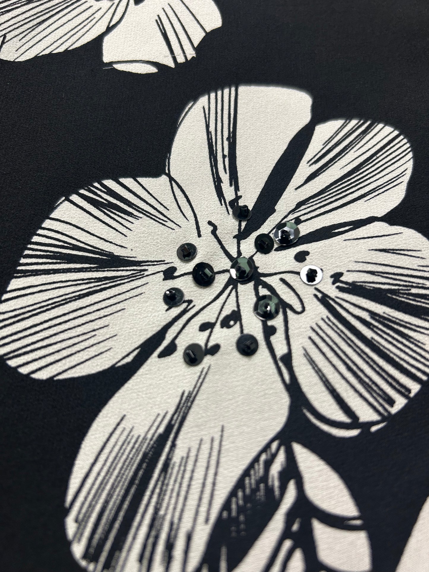 Vintage Kelly and Diane Silk Mini Dress Black White Beaded Floral Size 2