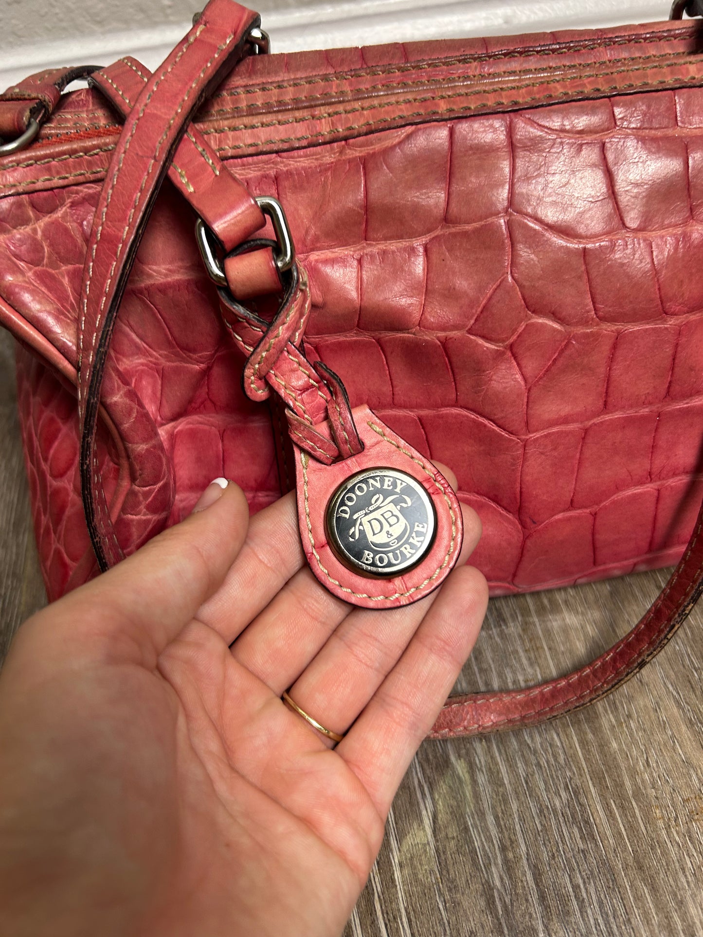 Dooney & Bourke Vintage Baguette Shoulder Bag Pink Alligator