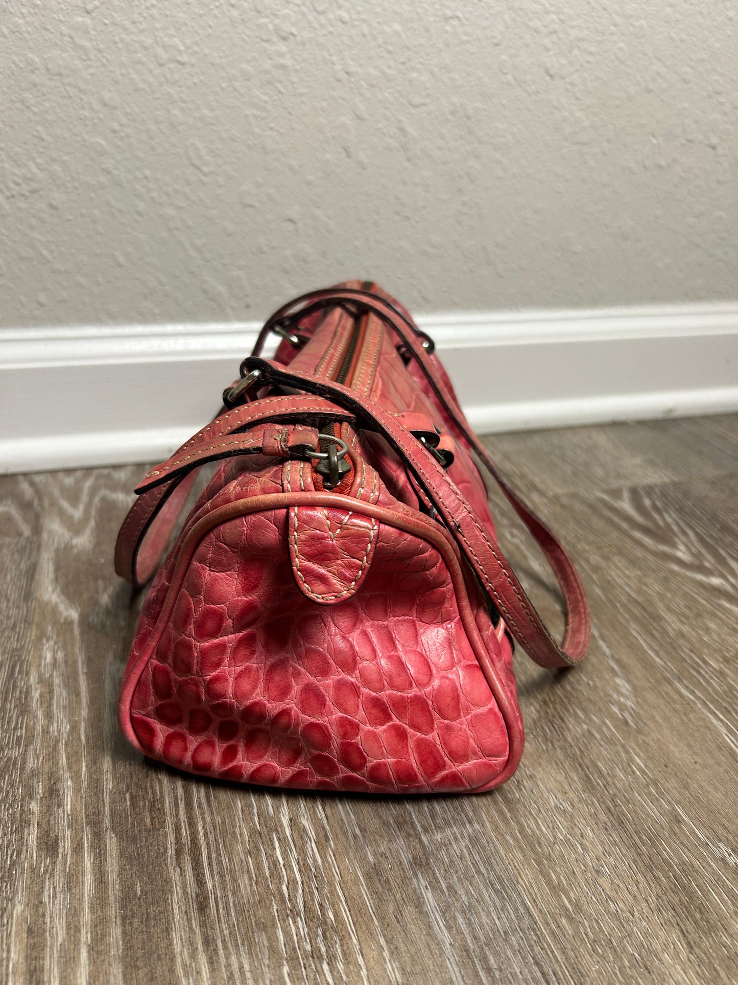 Dooney & Bourke Vintage Baguette Shoulder Bag Pink Alligator