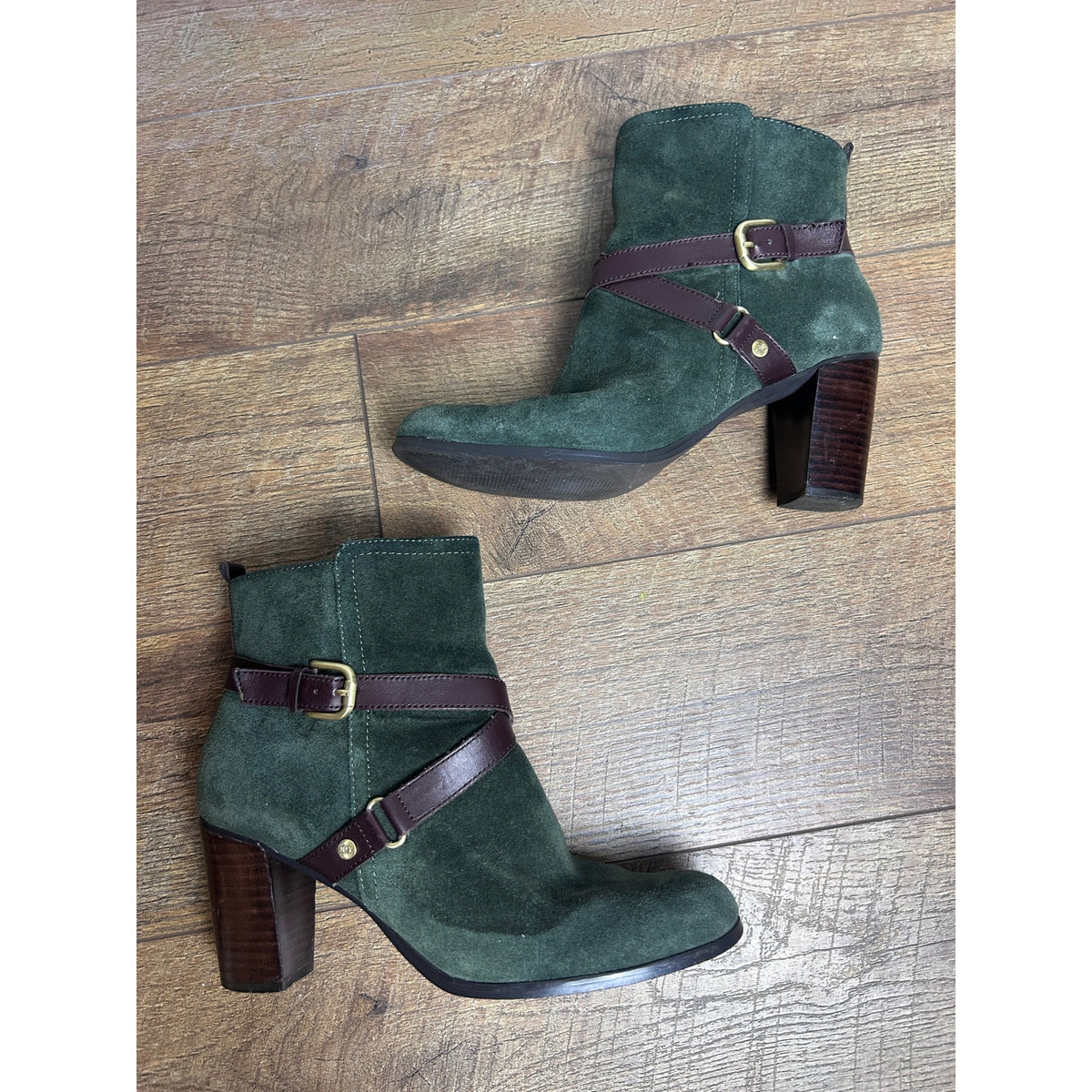Jones New York Unbodder Green Suede Heeled Boots Size 10 4" Heel