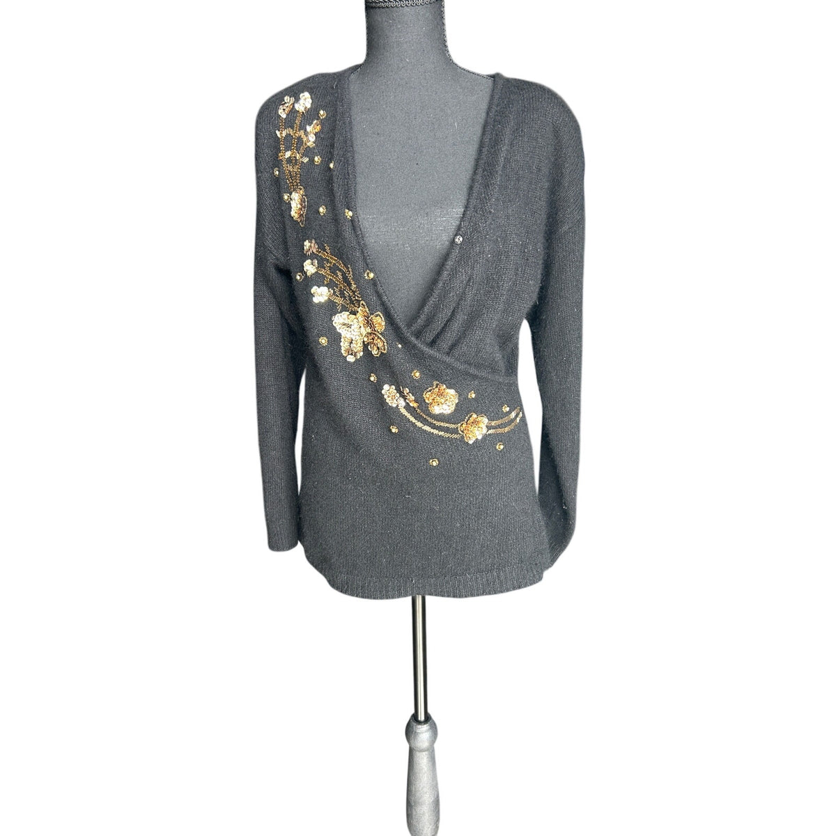 Vintage De Rotchild Silk Angora Sequin Wrap Sweater — M