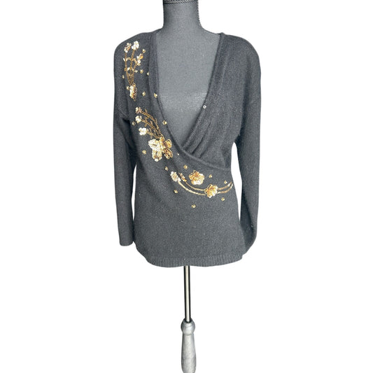 Vintage De Rotchild Silk Angora Sequin Wrap Sweater — M