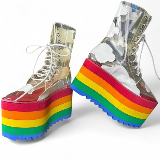 Dolls kill current mood rainbow platform cloud boots size 6m