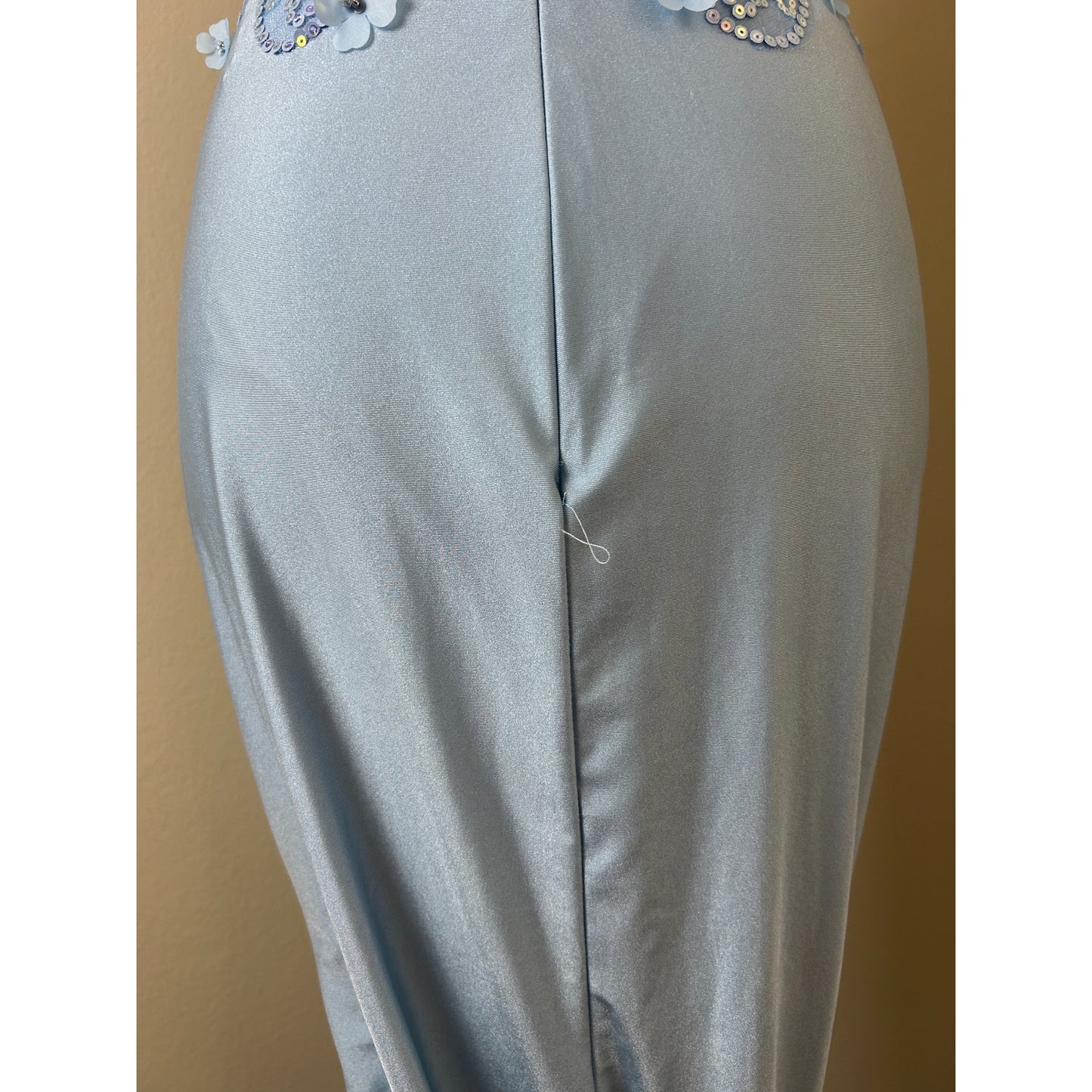 y2k baby blue floral prom dress side slit train fairytale coquette formal gown