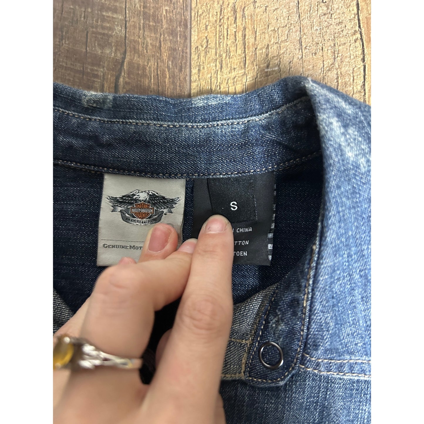 harley davidson denim top studded and embroidered size s