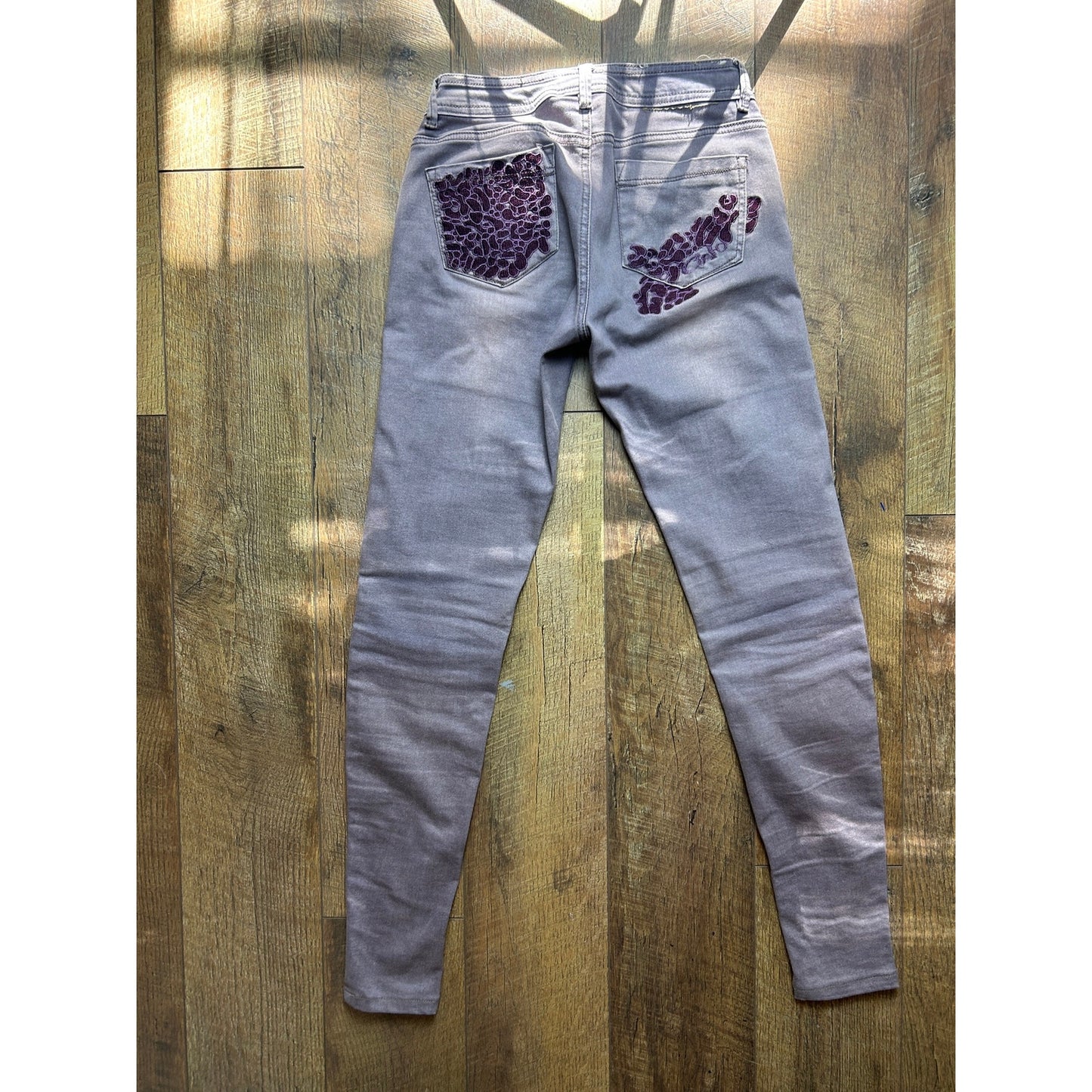 custo barcelona embroidered purple faded skinny jean size 27 mid rise