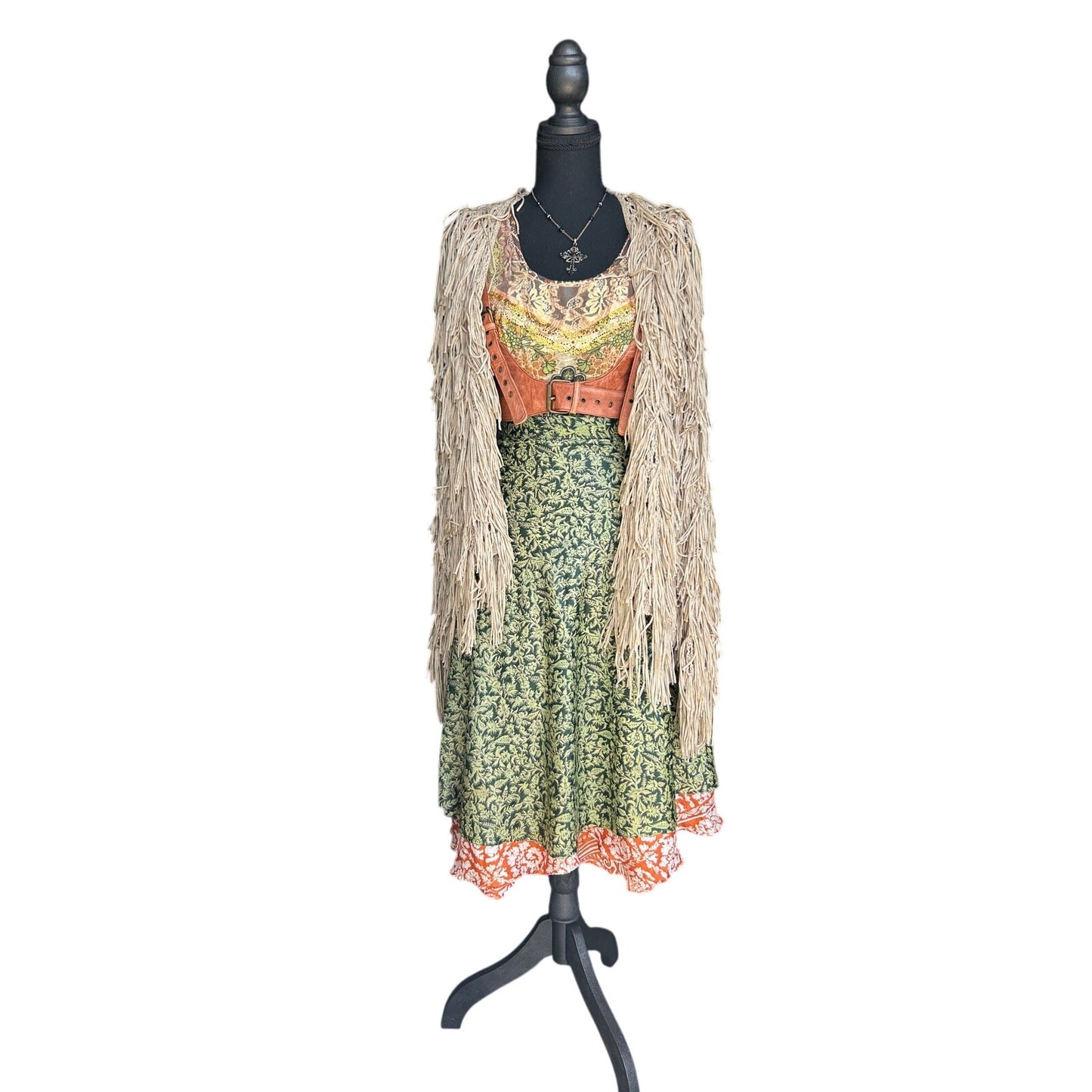 chemise boho oneworld fée orange et vert taille s