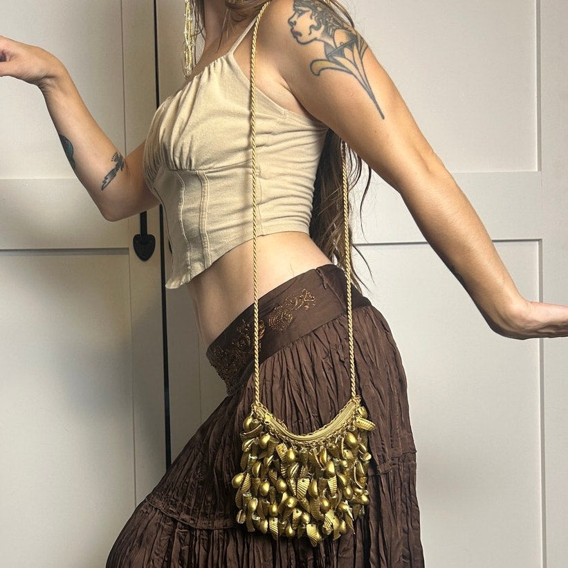 mermaid golden shell crochet purse with lining