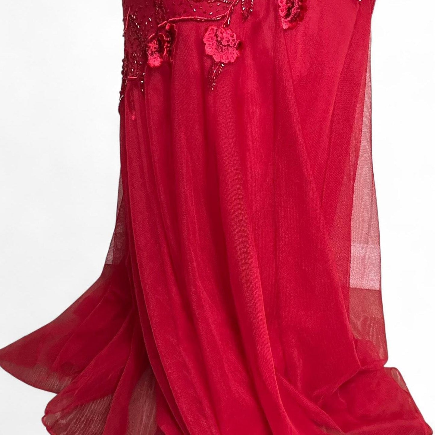 Xscape red silk beaded and embroidered maxi dress