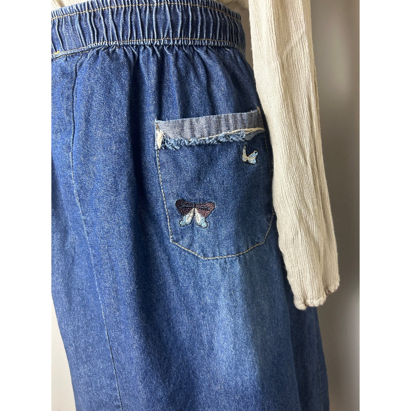 Schmetterlings-Patch Chambray Maxirock verstellbare Taille Fanas Venus Größe S/M