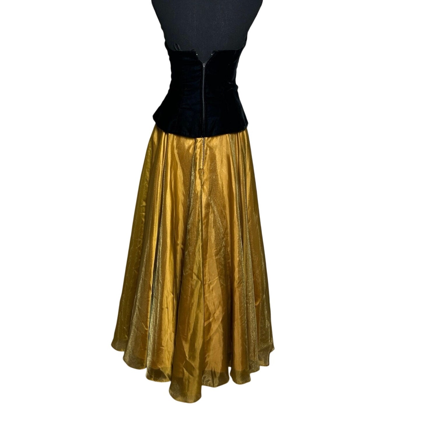 ✨ Michaelangelo Velvet & Gold Taffeta Gown – Crystal Button Waistcoat Detail