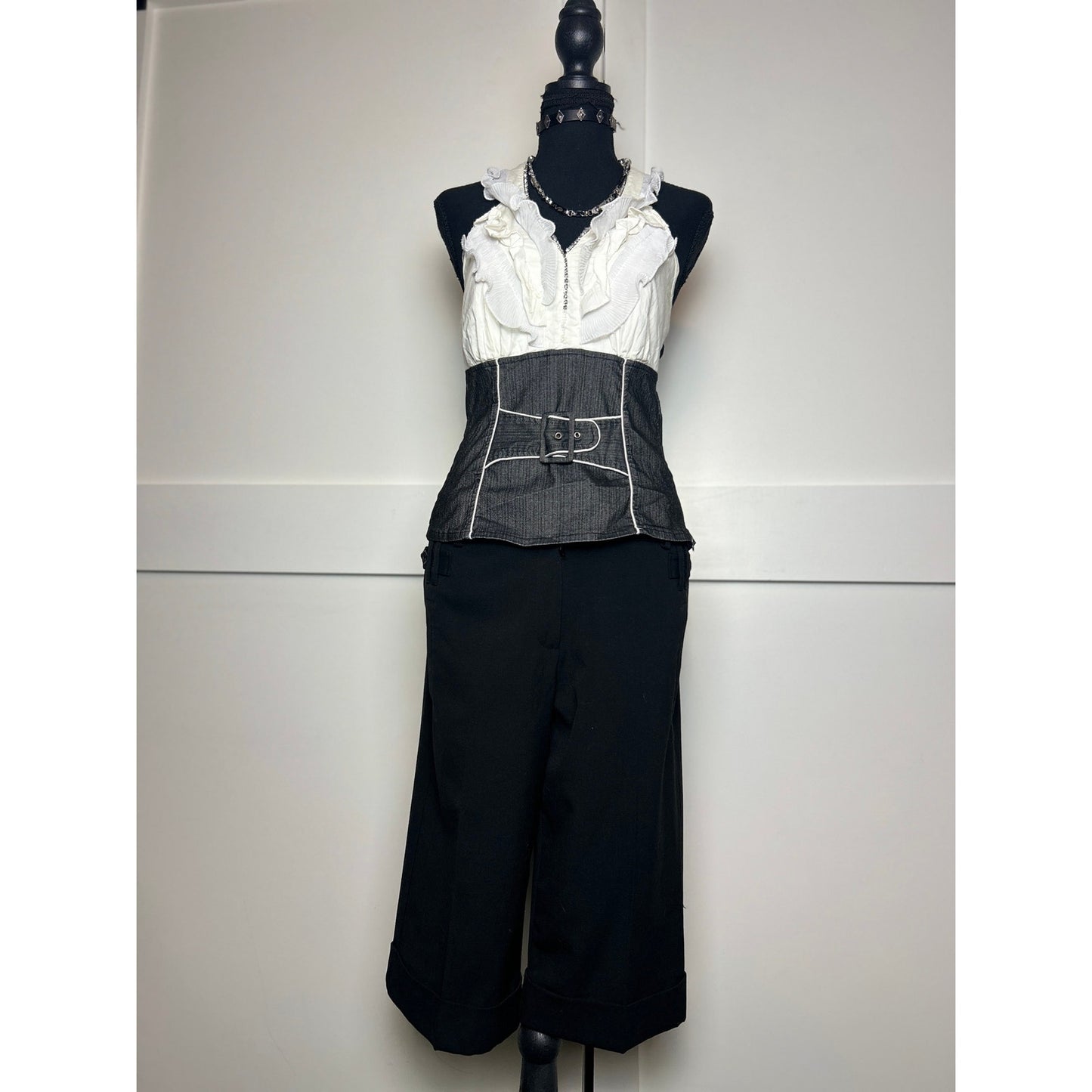 Y2K buckle halter top with gemstones