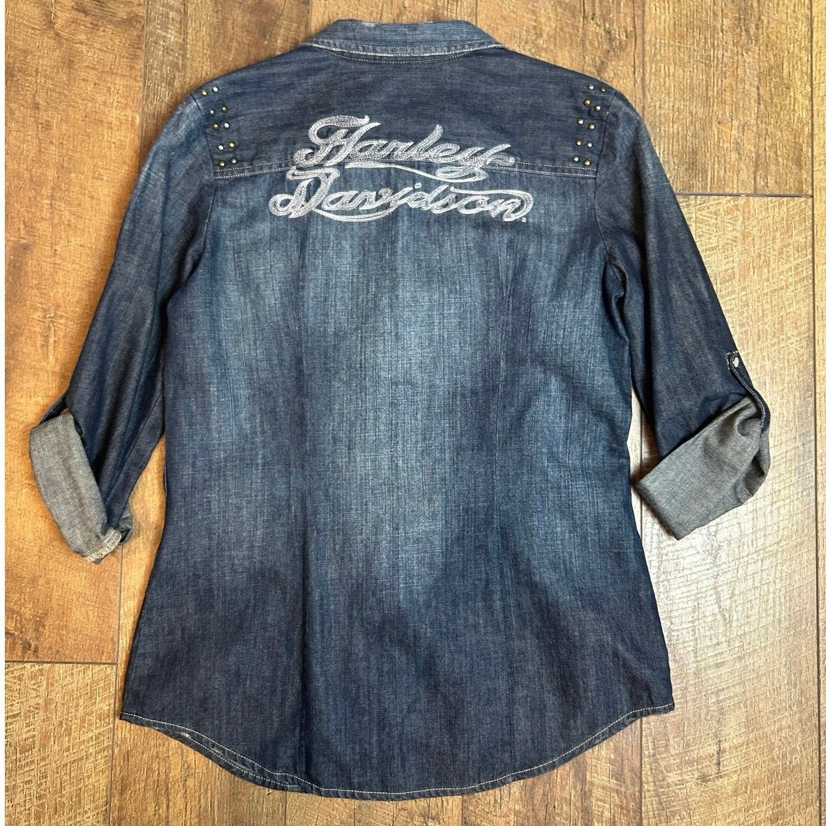 harley davidson denim top studded and embroidered size s