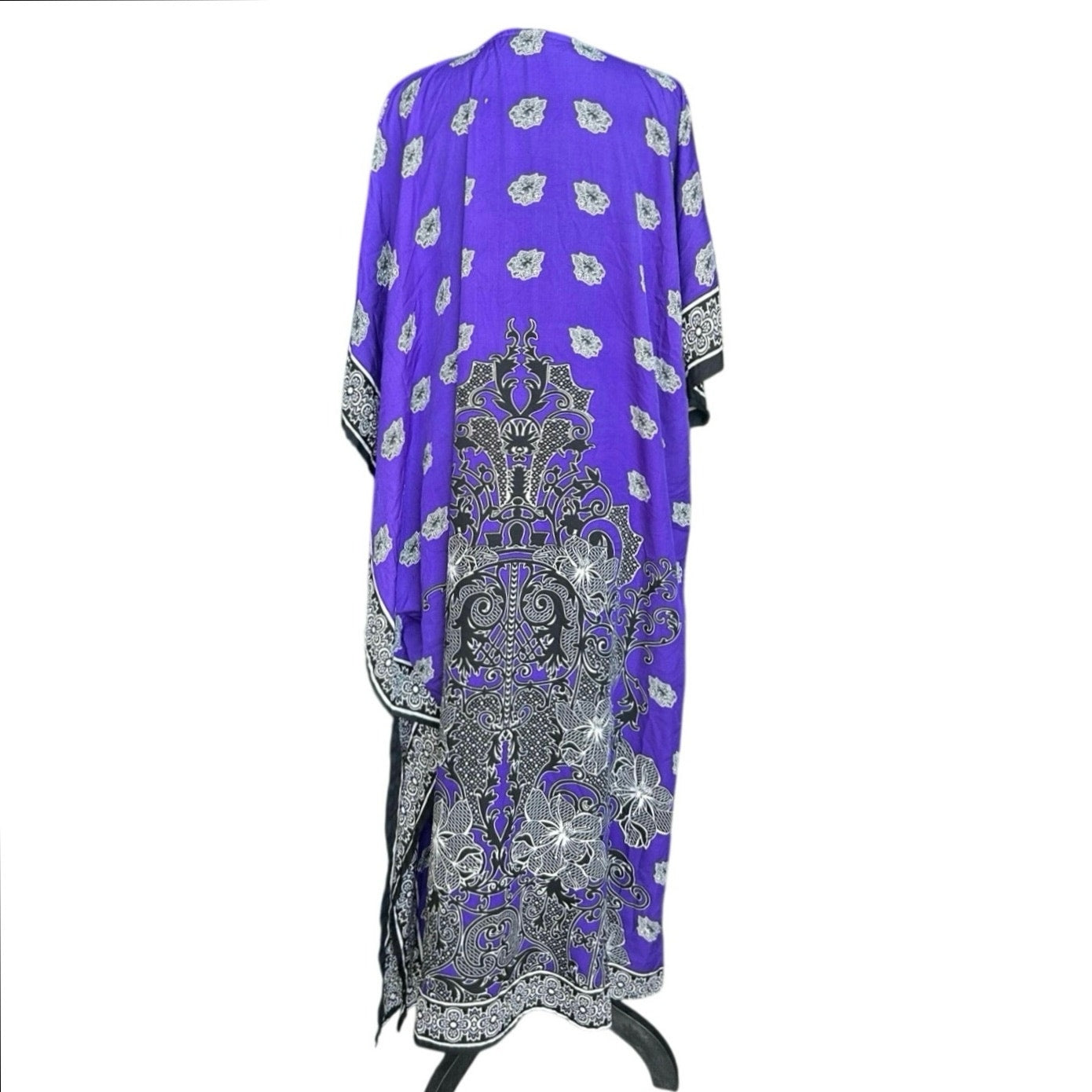 Purple Black & White Boho Kaftan – One Size Vintage Maxi