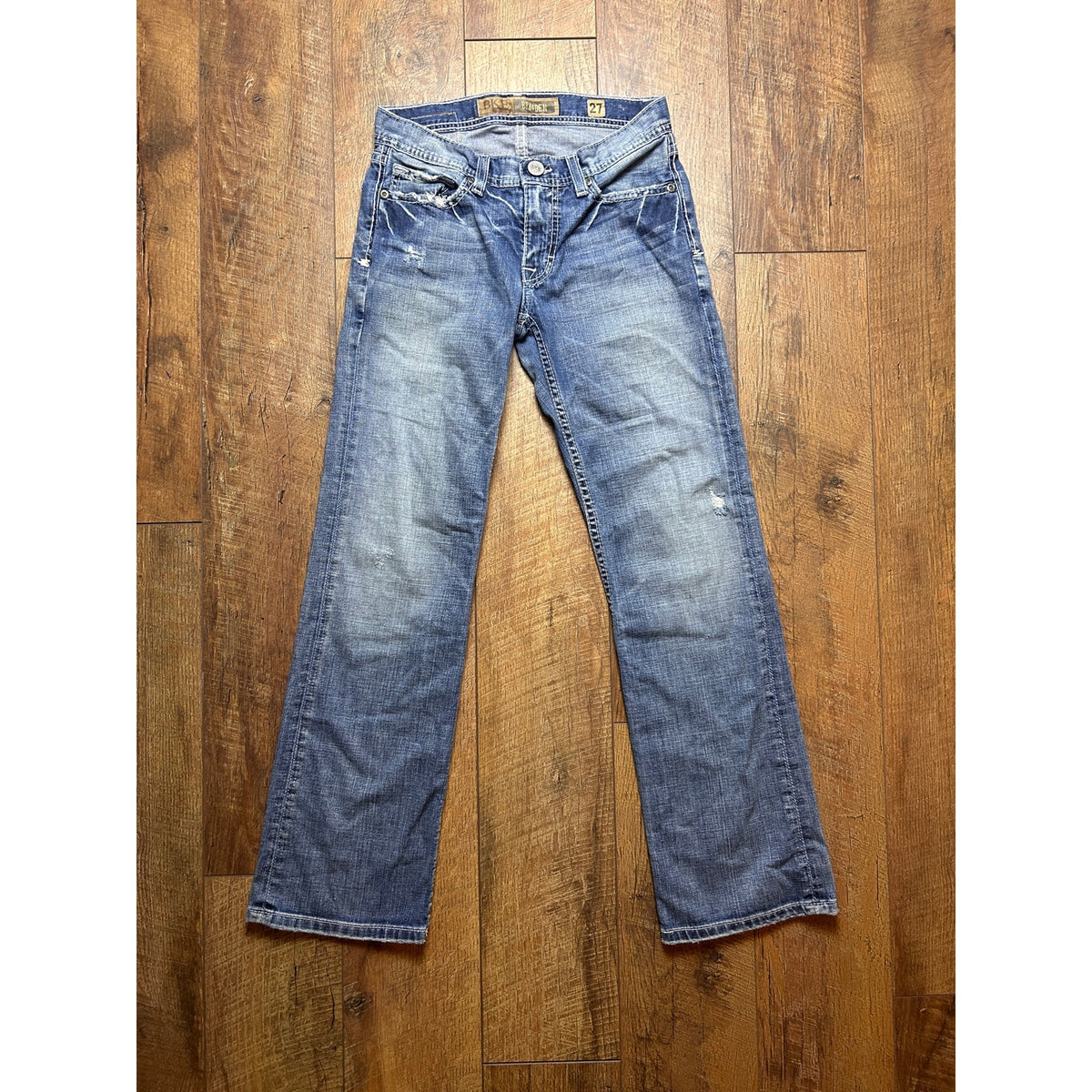 BKE Brayden Jeans 27 Low Rise Light Wash Faded Embroidered Back Pockets Y2K