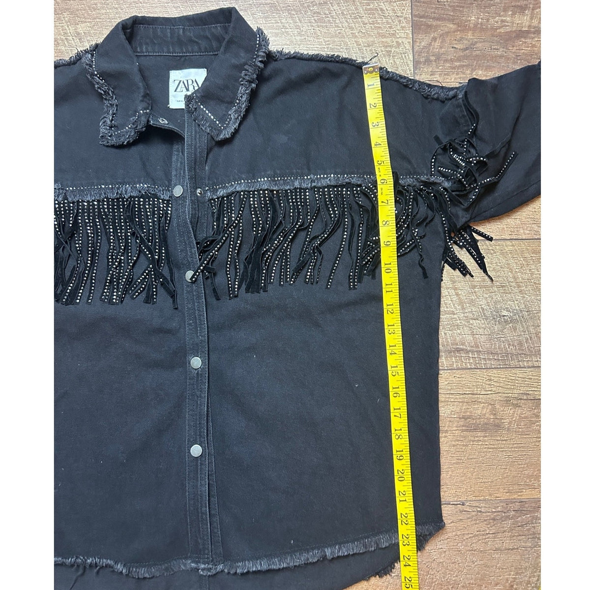 Zara Rhinestone Fringe Western Denim Oversized Jacket — Alternative Y2K