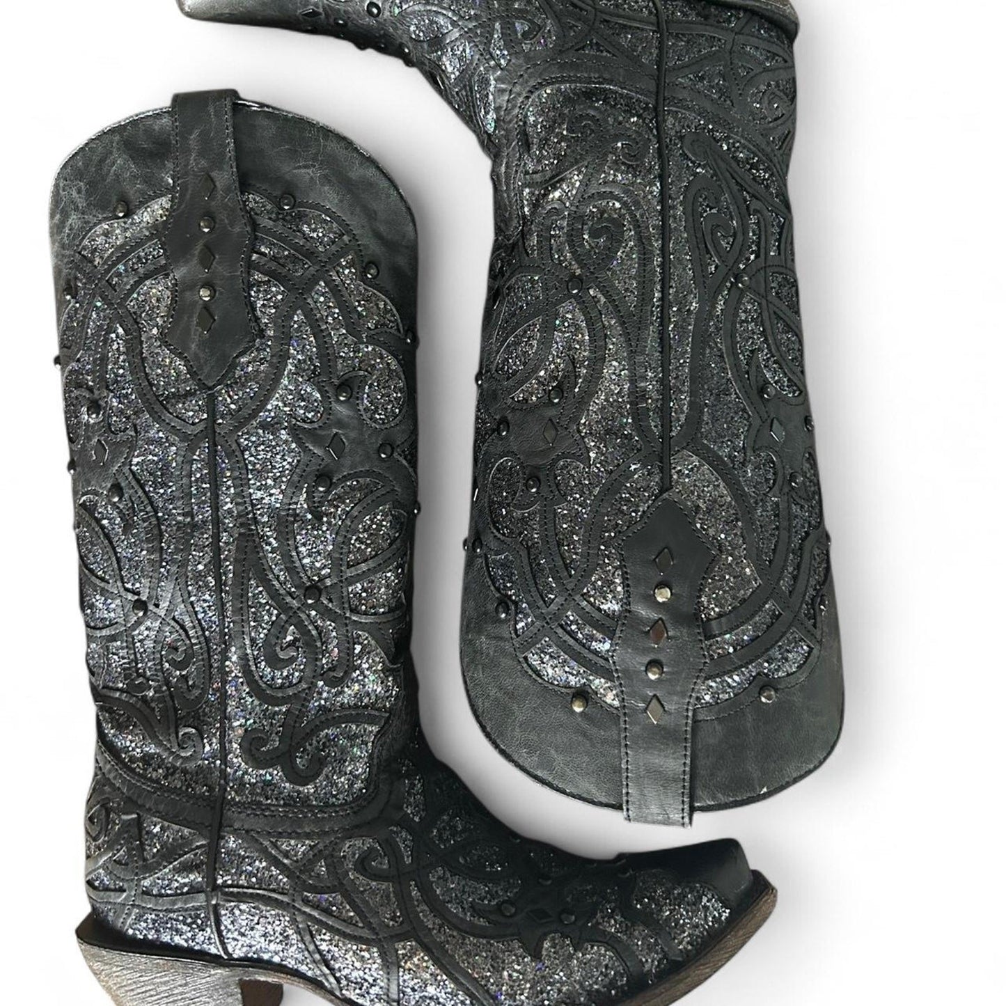 ✨ Free People Vibes – Corral Black & Silver Glitter Festival Stiefel Größe 37,5