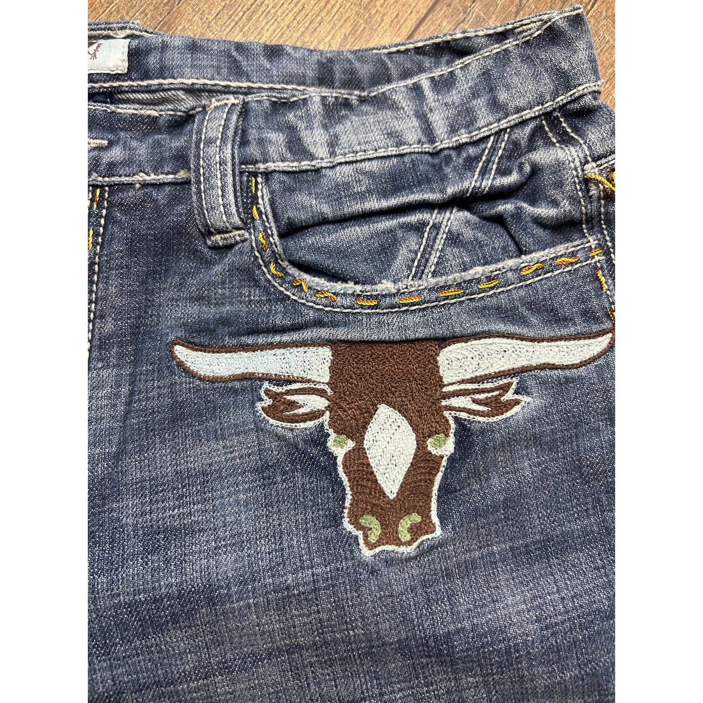 Antik Denim embroidered cow patch western bootcut jeans size 32x32 Y2K rodeo