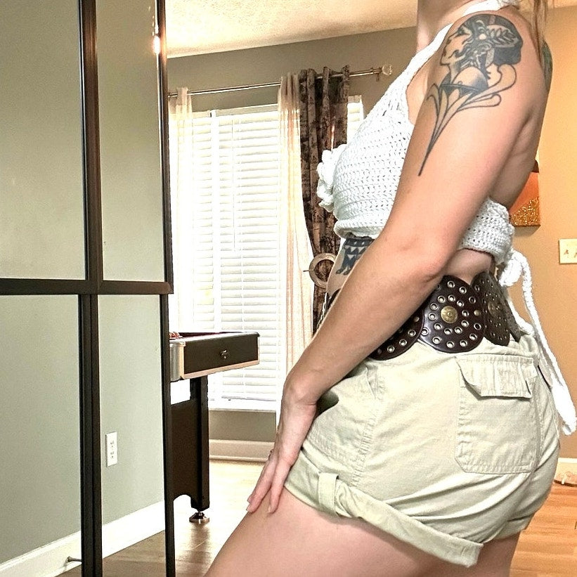 y2k faded glory 100% cotton cuffed khaki shorts mandalay brown rn 89169