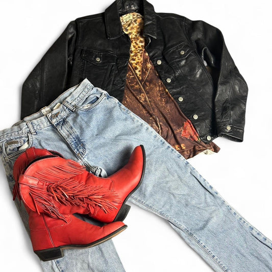 Red leather fringe boots