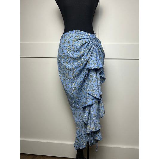 nwt max studio ruffled skirt high/ lo blue gold leaf 2701d19 $98 retail
