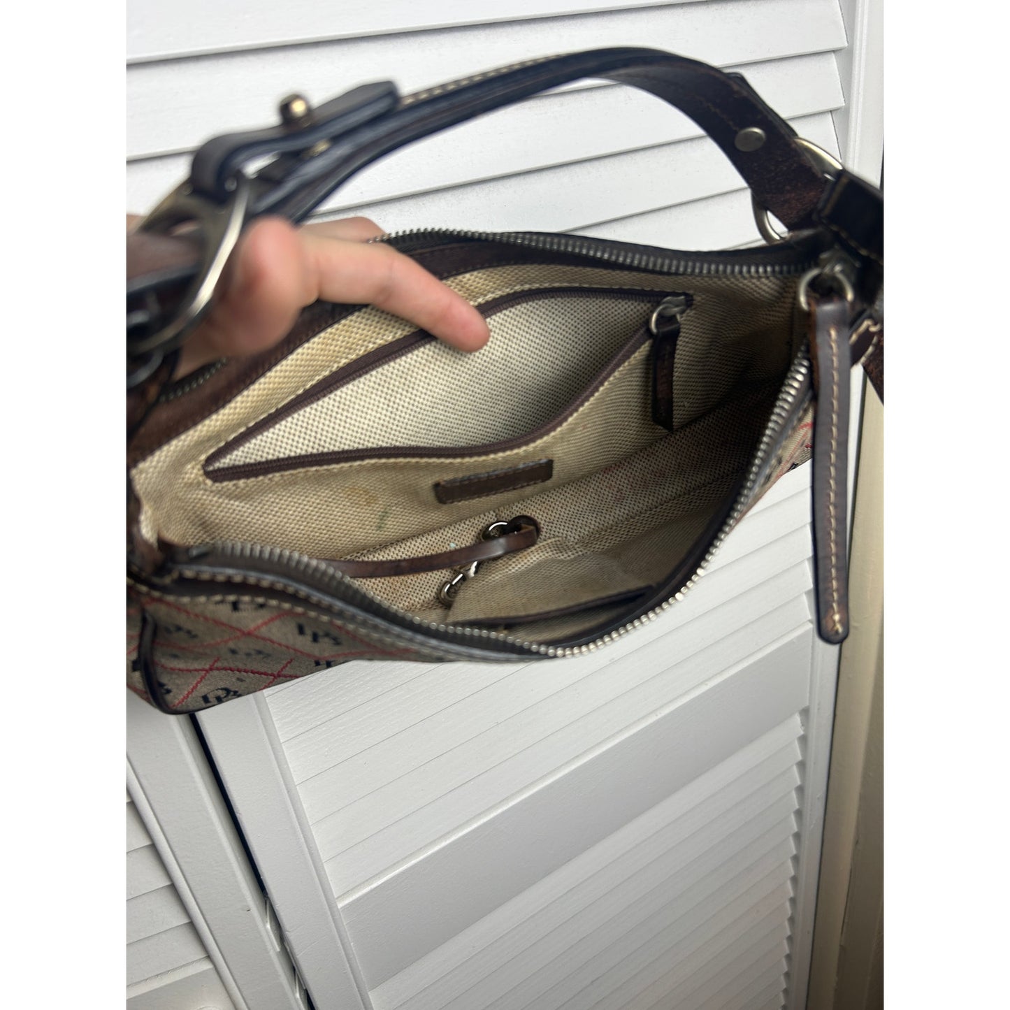 Dooney & Bourke Y2K Monogram Jacquard Baguette Bag – Red Black Tan Shoulder Bag