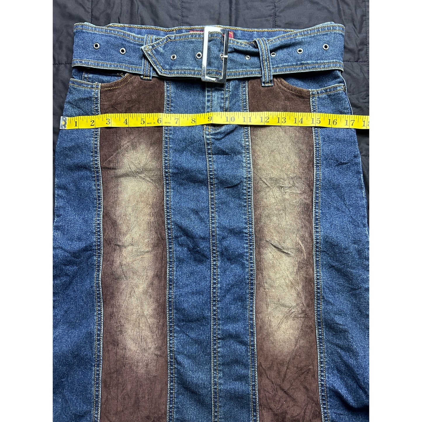 Euro Y2K it girl corduroy and denim belted skirt size large by new sensation
