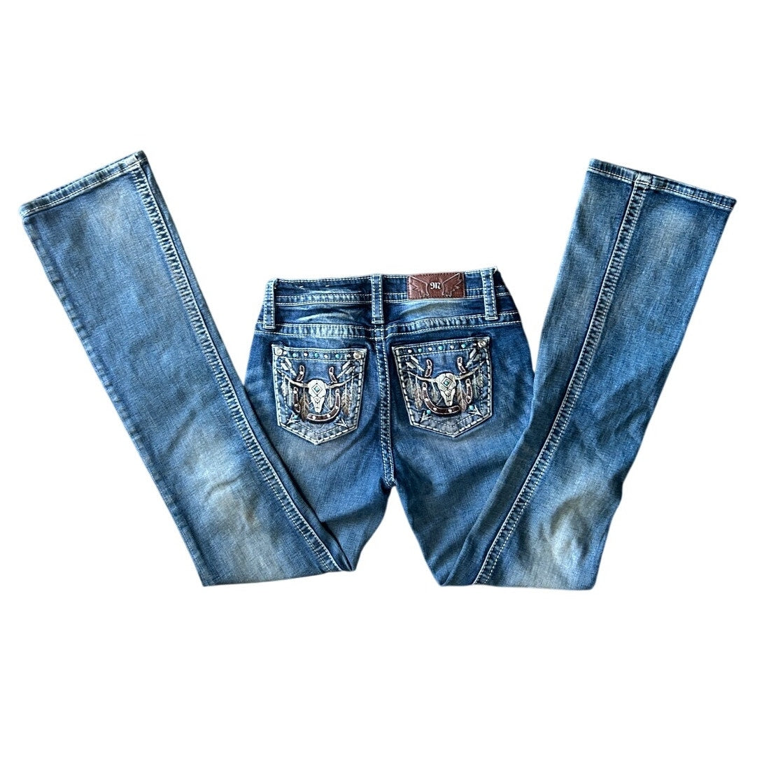 Miss Me Western Skull Horseshoe Bootcut Jeans Größe 26 Y2K Outlaw Glam