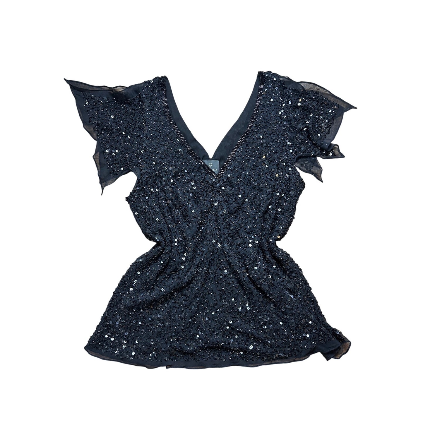 Y2K silk beaded butterfly top size extra large Adrianna Pappel