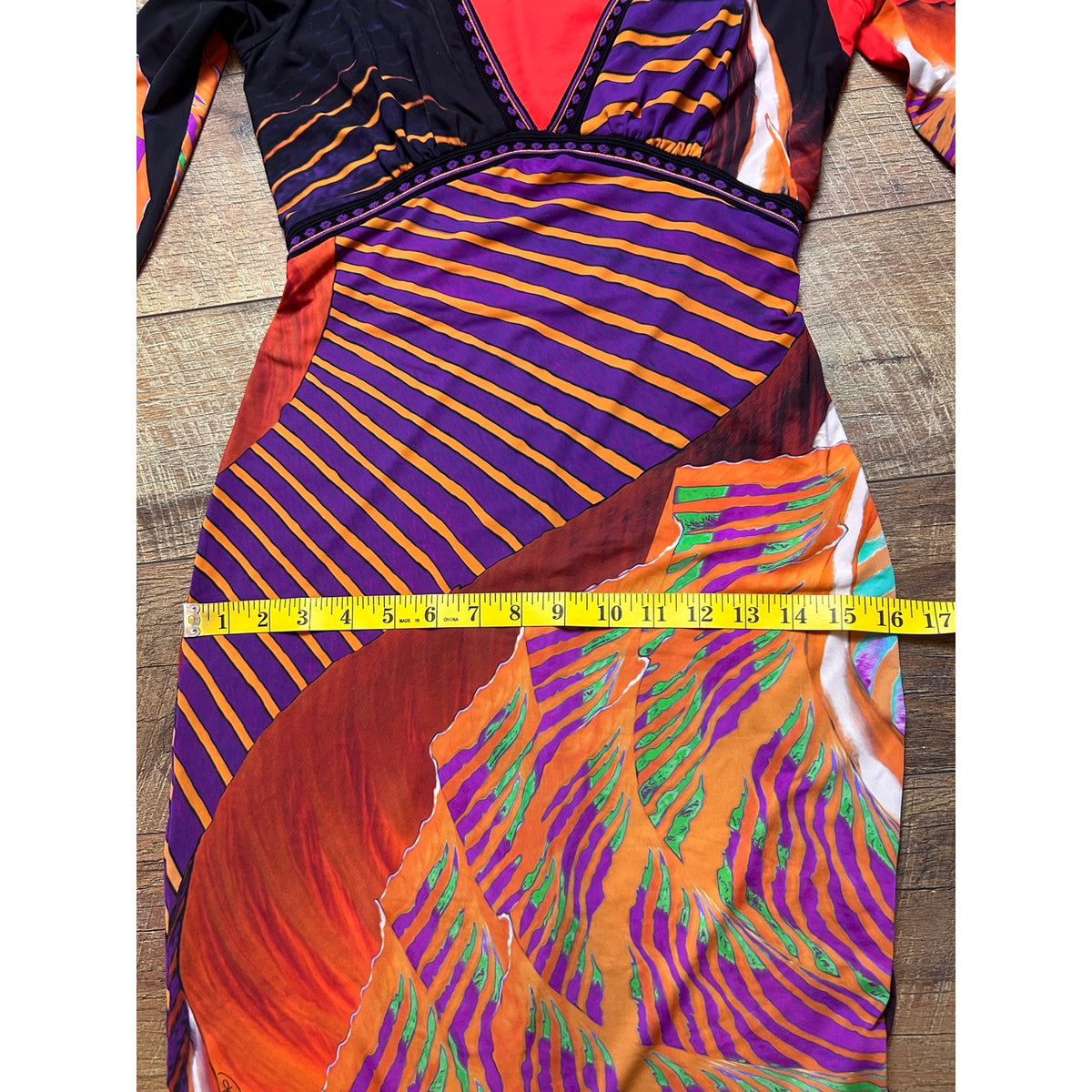Roberto Cavalli SS01 Geometric Print Plunging Dress EU 40