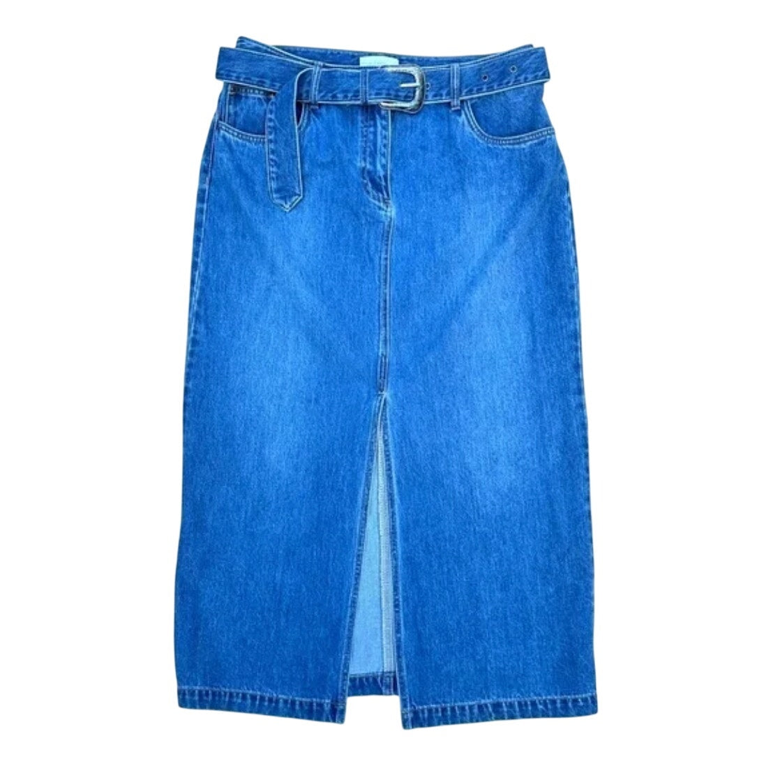 Jupe mi-longue en jean avec fente avant House of Harlow, ceinture de style western bleue 🤠💙