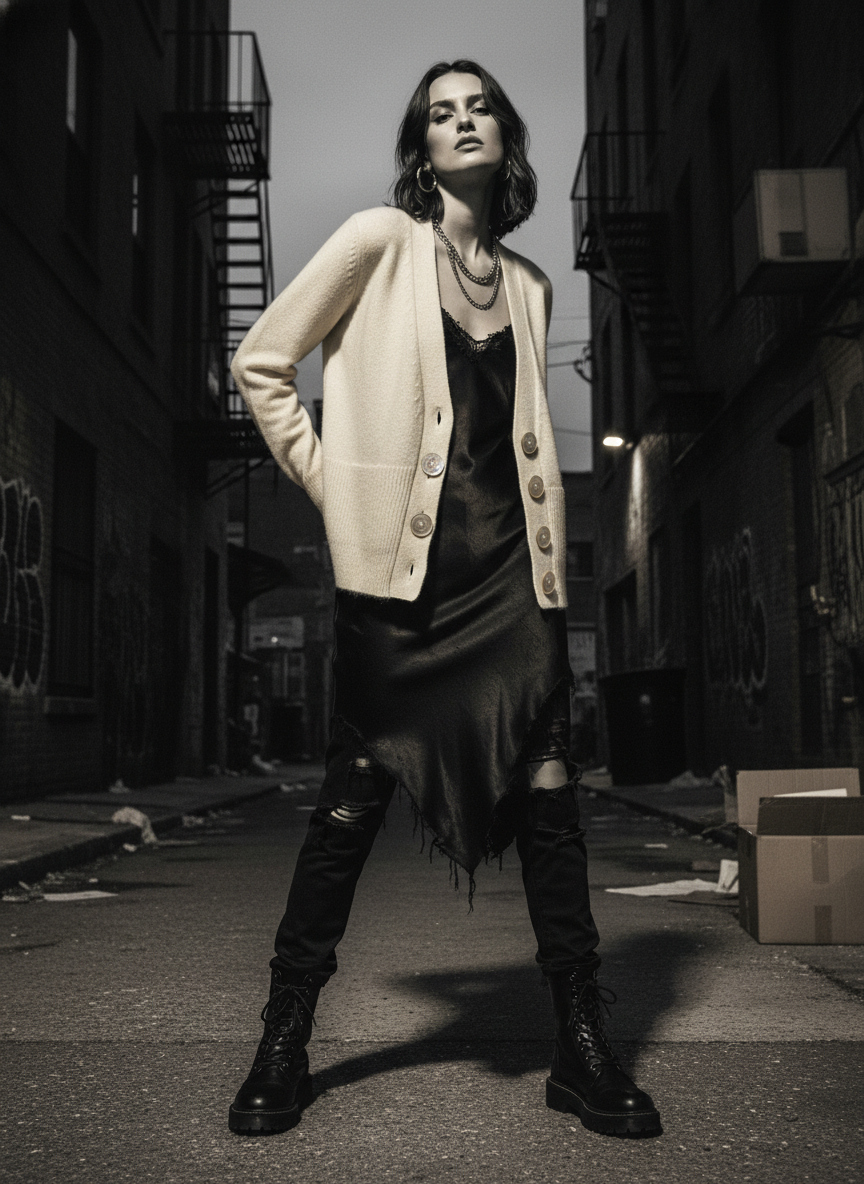 Alternative modeled shot of cashmere cardigan