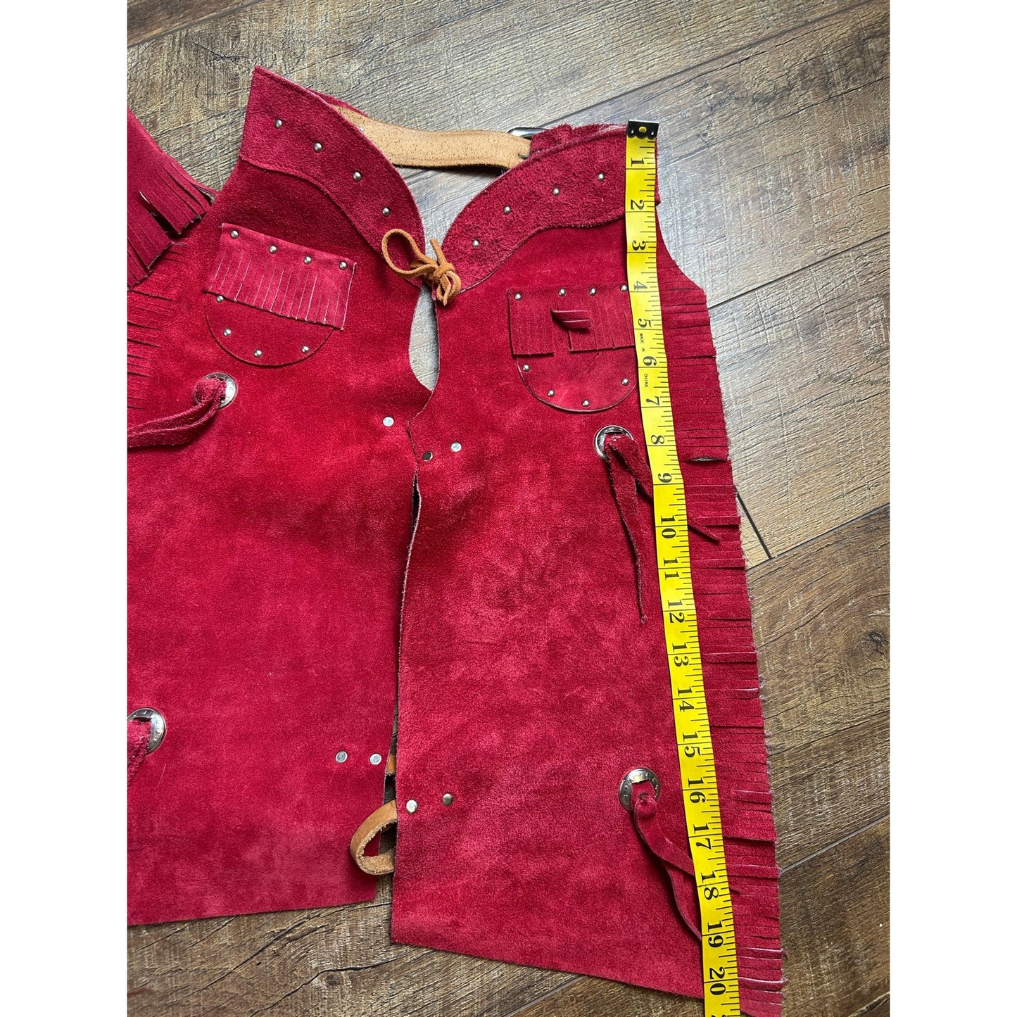 vintage sears suede red fringe rodeo western vest/ chap set 2-4T