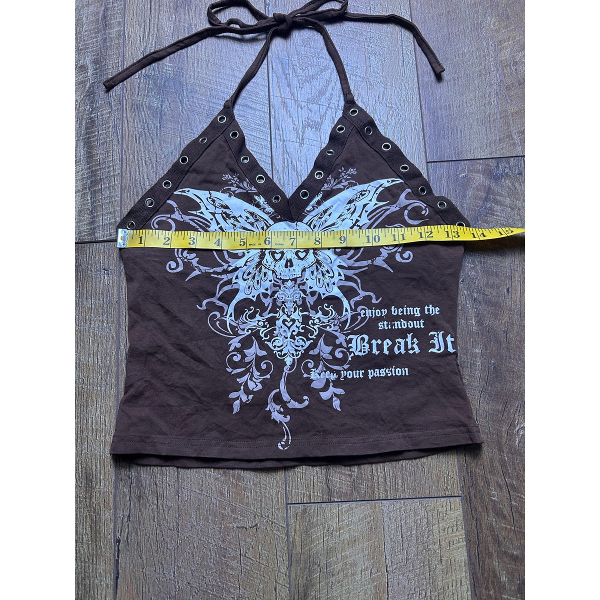 Indie Sleaze Grommet Skull Graphic Halter Top — S