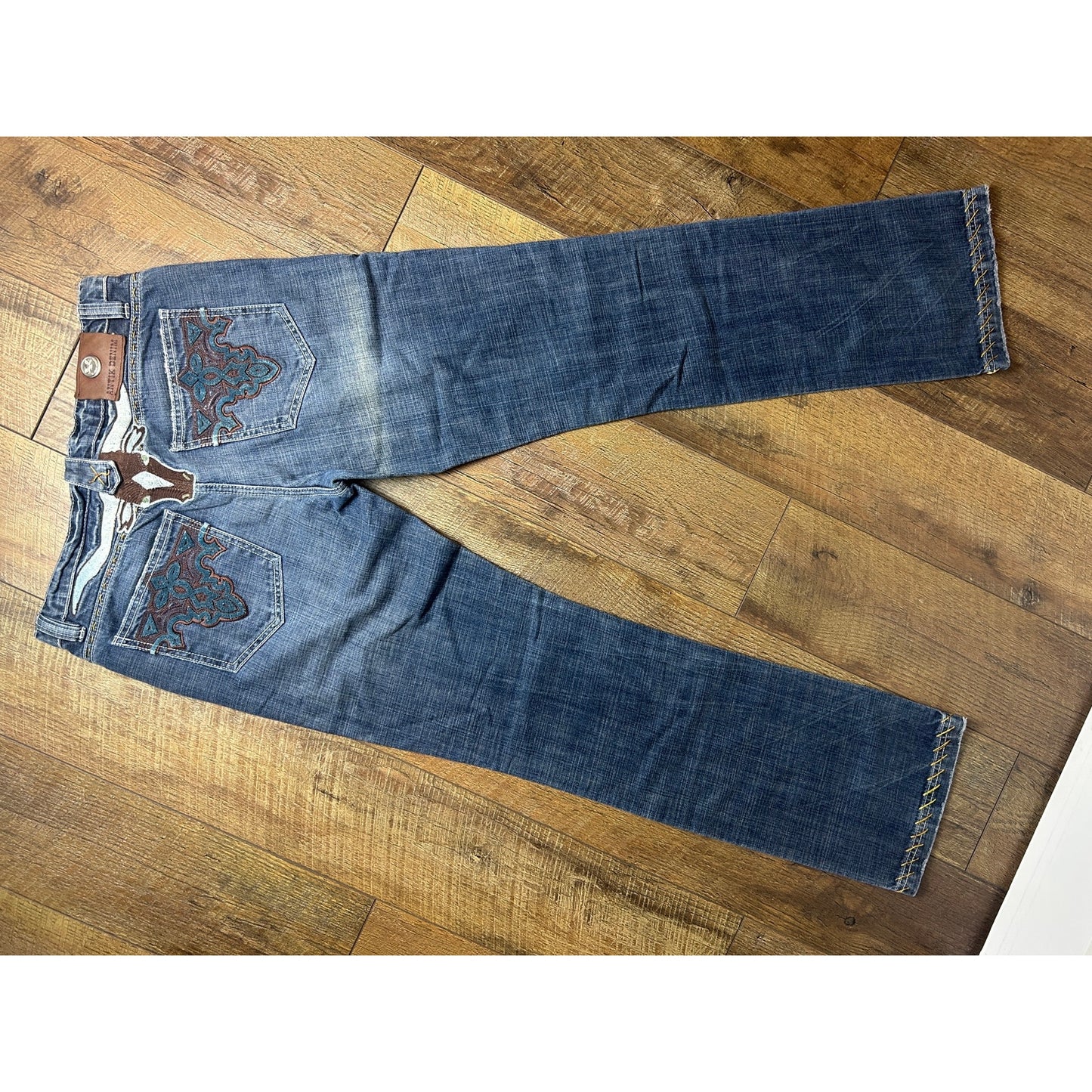 Antik Denim embroidered cow patch western bootcut jeans size 32x32 Y2K rodeo