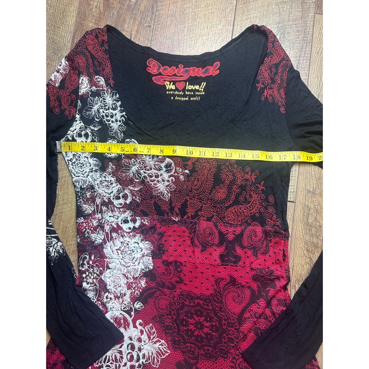Desigual 36V2001 Red Black White Fit & Flare Dress XL Euro Grunge Y2K